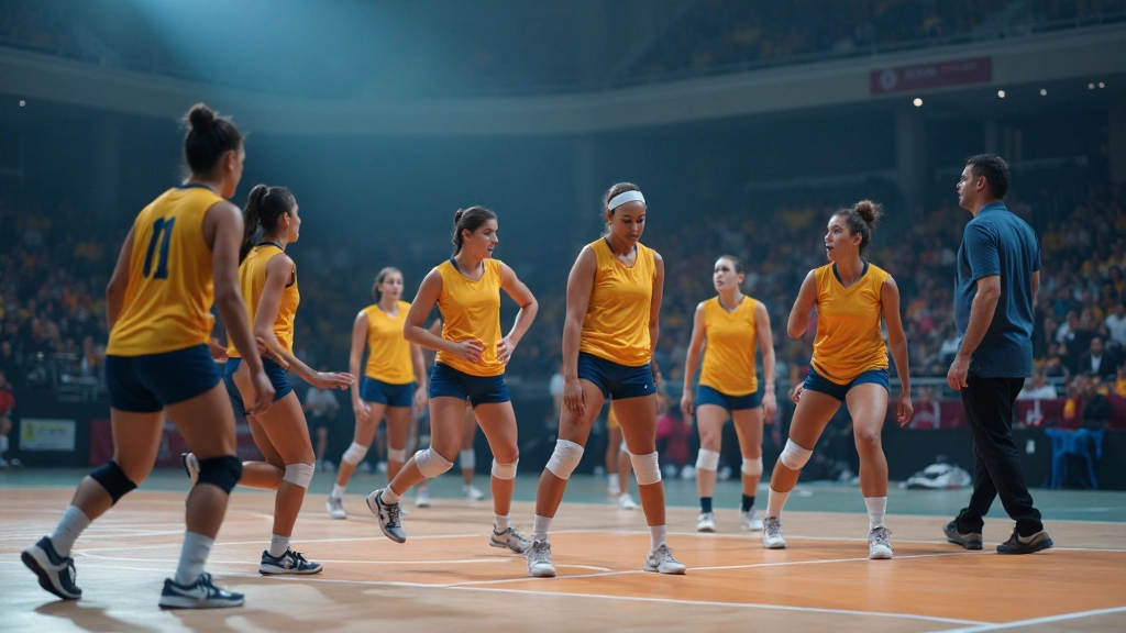 فريق كرة طائرة يمارس تدريبات فريقية متقدمة على الملعب
