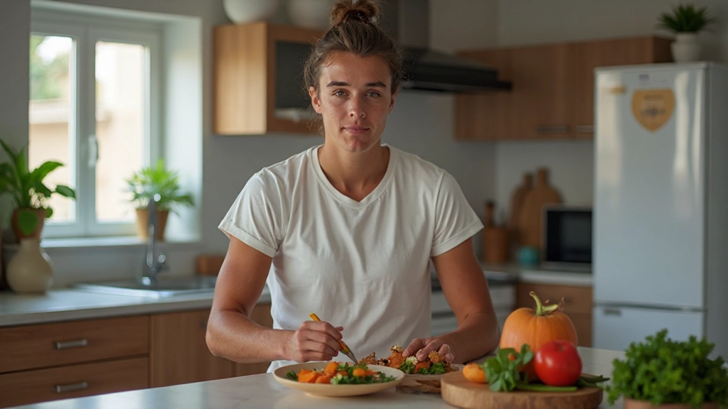 لاعب كرة طائرة يتناول وجبة صحية متوازنة بعد التدريب